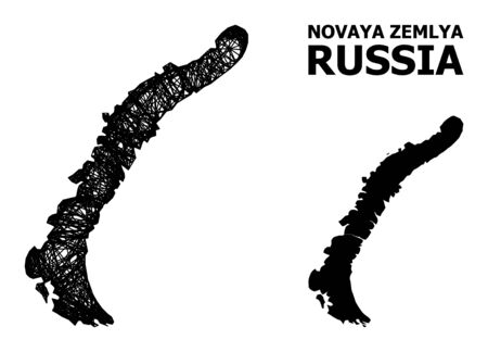 Net vector map of Novaya Zemlya Islands. Wire frame 2D network in vector format, geographic model for economics compositions. map of Novaya Zemlya Islands are isolated on a white background.のイラスト素材