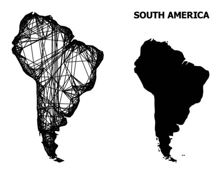 Net vector map of South America. Linear frame 2D network in eps vector format, geographic template for political concepts. map of South America are isolated on a white background.のイラスト素材