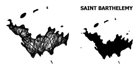 Web vector map of Saint Barthelemy. Linear carcass 2D network in vector format, geographic template for economics compositions. map of Saint Barthelemy are isolated on a white background.のイラスト素材
