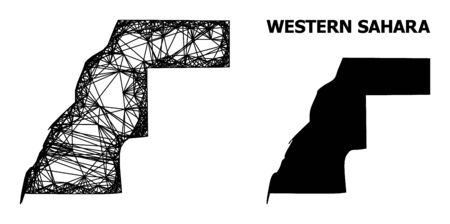 Net vector map of Western Sahara. Wire carcass flat network in vector format, geographic template for political illustrations. map of Western Sahara are isolated on a white background.のイラスト素材