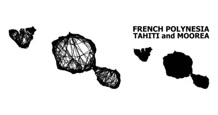 Web vector map of Tahiti and Moorea islands. Wire frame 2D mesh in vector format, geographic template for economical concepts. map of Tahiti and Moorea islands are isolated on a white background.のイラスト素材