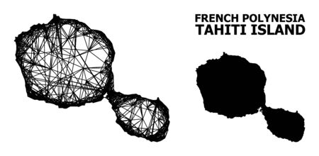 Web vector map of Tahiti Island. Wire frame flat network in vector format, geographic template for educational purposes. map of Tahiti Island are isolated on a white background.のイラスト素材