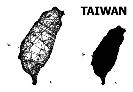 Net vector map of Taiwan. Wire frame flat network in vector format, geographic template for patriotic posters. map of Taiwan are isolated on a white background.のイラスト素材