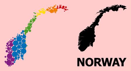 Spectrum colored mosaic vector map of Norway for LGBT, and black version. Geographic concept map of Norway is done from random round spheric elements.のイラスト素材
