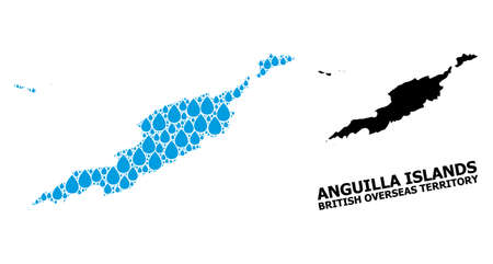 Vector mosaic and solid map of Anguilla Islands. Map of Anguilla Islands vector mosaic for pure water ads. Map of Anguilla Islands is designed with blue pure water dews.のイラスト素材