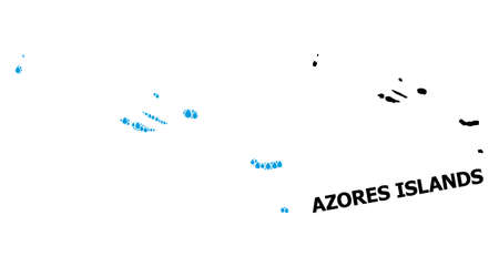 Vector mosaic and solid map of Azores Islands. Map of Azores Islands vector mosaic for drinking water ads. Map of Azores Islands is formed with blue drinking aqua drops.のイラスト素材