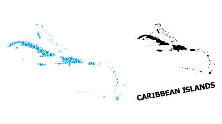 Vector mosaic and solid map of Caribbean Islands. Map of Caribbean Islands vector mosaic for clean water ads. Map of Caribbean Islands is formed with blue clear water tears.のイラスト素材
