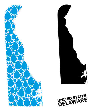 Vector mosaic and solid map of Delaware State. Map of Delaware State vector mosaic for pure water ads. Map of Delaware State is composed with blue drinking water raindrops.のイラスト素材