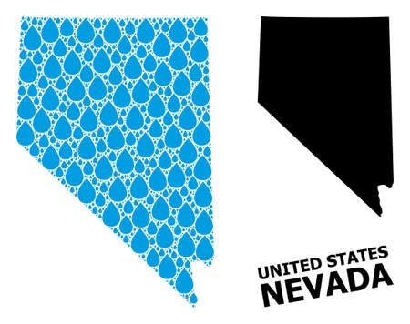 Vector mosaic and solid map of Nevada State. Map of Nevada State vector mosaic for drinking water ads. Map of Nevada State is composed with blue drinking water dews. Symbol for natural drinking water.のイラスト素材