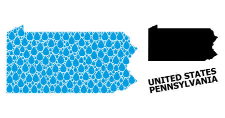 Vector mosaic and solid map of Pennsylvania State. Map of Pennsylvania State vector mosaic for drinking water ads. Map of Pennsylvania State is formed with blue clear water tears.のイラスト素材