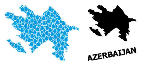 Vector mosaic and solid map of Azerbaijan. Map of Azerbaijan vector mosaic for drinking water ads. Map of Azerbaijan is created from blue drinking water drops. Symbol for natural drinking water.のイラスト素材