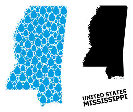 Vector mosaic and solid map of Mississippi State. Map of Mississippi State vector mosaic for drinking water ads. Map of Mississippi State is created with blue pure water dews.のイラスト素材