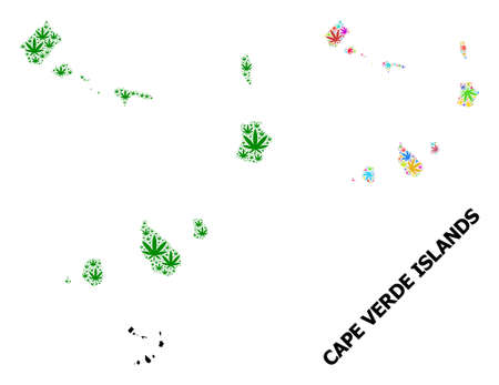 Vector cannabis mosaic and solid map of Cape Verde Islands. Map of Cape Verde Islands vector mosaic for hemp legalize campaign.のイラスト素材