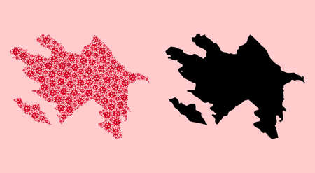 Vector virus mosaic and solid map of Azerbaijan. Map of Azerbaijan vector mosaic for health care campaigns and propaganda. Map of Azerbaijan is created with red virus items.のイラスト素材