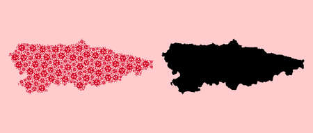 Vector flu virus mosaic and solid map of Asturias Province. Map of Asturias Province vector mosaic for medicine campaigns and projects.のイラスト素材
