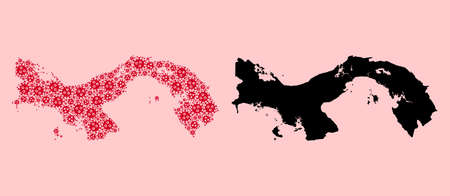 Vector Covid-2019 virus mosaic and solid map of Panama. Map of Panama vector mosaic for medicine campaigns and propaganda. Map of Panama is composed from red covid-2019 items.のイラスト素材
