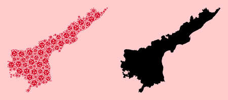 Vector virus mosaic and solid map of Andhra Pradesh State. Map of Andhra Pradesh State vector mosaic for isolation campaigns and propaganda.のイラスト素材