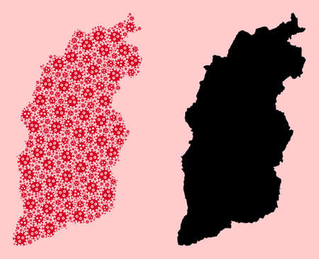 Vector Covid-2019 virus mosaic and solid map of Shanxi Province. Map of Shanxi Province vector mosaic for health care campaigns and propaganda.のイラスト素材