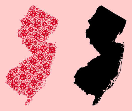 Vector pandemic virus mosaic and solid map of New Jersey State. Map of New Jersey State vector mosaic for quarantine campaigns and agitation.のイラスト素材