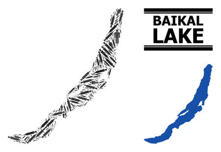 Covid-2019 Treatment mosaic and solid map of Baikal. Vector map of Baikal is created of vaccine doses and people figures. Illustration is useful for treatment aims. Final win over virus outbreak.のイラスト素材