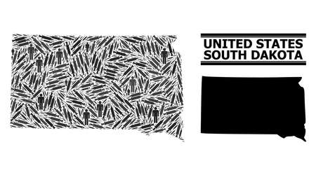 Vaccine mosaic and solid map of South Dakota State. Vector map of South Dakota State is constructed with vaccine symbols and people figures. Abstraction is useful for pandemic posters.のイラスト素材