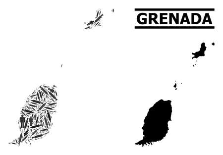Inoculation mosaic and solid map of Grenada Islands. Vector map of Grenada Islands is designed from inoculation icons and people figures. Abstraction designed for isolation alerts.のイラスト素材