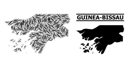 Covid-2019 Treatment mosaic and solid map of Guinea-Bissau. Vector map of Guinea-Bissau is created of vaccine doses and human figures. Collage for treatment aims. Final solution over Covid-2019.のイラスト素材
