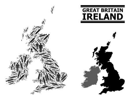 Covid-2019 Treatment mosaic and solid map of Great Britain and Ireland. Vector map of Great Britain and Ireland is created with vaccine symbols and people figures. Abstraction for treatment alerts.のイラスト素材
