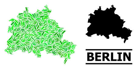 Drugs mosaic and usual map of Berlin City. Vector map of Berlin City is formed with scattered vaccine doses, narcotic and alcoholic bottles.のイラスト素材