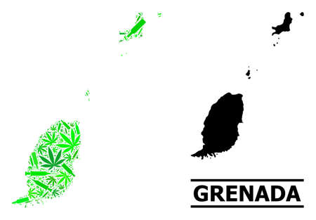 Addiction mosaic and solid map of Grenada Islands. Vector map of Grenada Islands is designed from random inoculation icons, dope and alcohol bottles.のイラスト素材