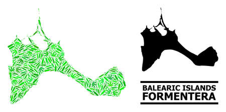Drugs mosaic and usual map of Formentera Island. Vector map of Formentera Island is done of randomized inoculation icons, ganja and alcohol bottles.のイラスト素材