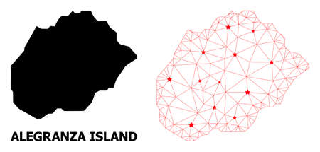Network polygonal and solid map of Alegranza Island. Vector model is created from map of Alegranza Island with red stars. Abstract lines and stars are combined into map of Alegranza Island.のイラスト素材