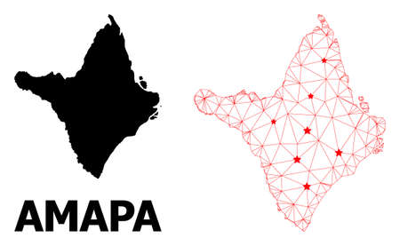 Wire frame polygonal and solid map of Amapa state. Vector structure is created from map of Amapa state with red stars. Abstract lines and stars are combined into map of Amapa state.のイラスト素材