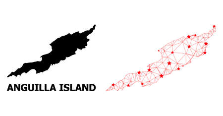 Carcass polygonal and solid map of Anguilla Island. Vector structure is created from map of Anguilla Island with red stars. Abstract lines and stars are combined into map of Anguilla Island.のイラスト素材
