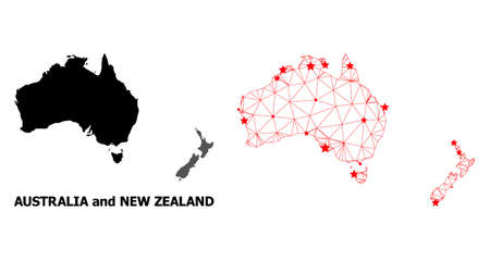 2D polygonal and solid map of Australia and New Zealand. Vector model is created from map of Australia and New Zealand with red stars.のイラスト素材