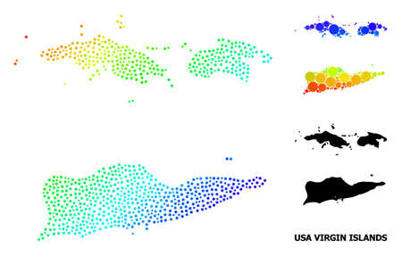 Wire frame polygonal and solid map of American Virgin Islands. Vector model is created from map of American Virgin Islands with red stars.のイラスト素材