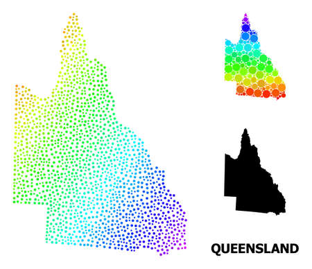 Carcass polygonal and solid map of Australian Queensland. Vector structure is created from map of Australian Queensland with red stars.のイラスト素材