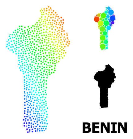 Network polygonal and solid map of Benin. Vector model is created from map of Benin with red stars. Abstract lines and stars are combined into map of Benin.のイラスト素材
