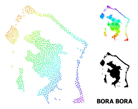 Network polygonal and solid map of Bora-Bora. Vector model is created from map of Bora-Bora with red stars. Abstract lines and stars form map of Bora-Bora.のイラスト素材