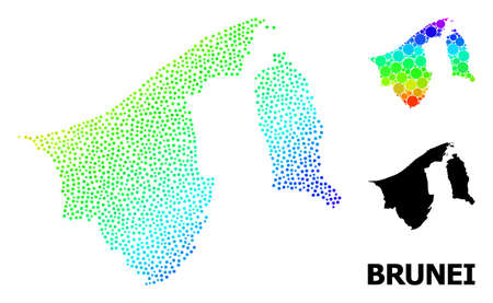 Carcass polygonal and solid map of Brunei. Vector model is created from map of Brunei with red stars. Abstract lines and stars are combined into map of Brunei.のイラスト素材