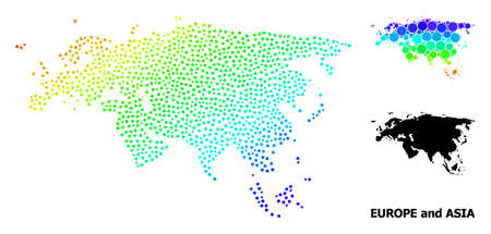 Dot spectrum, and monochrome map of Europe and Asia, and black title. Vector model is created from map of Europe and Asia with spheres. Template is useful for geographic purposes.のイラスト素材