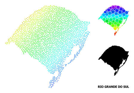 Dot spectrum, and monochrome map of Rio Grande do Sul State, and black title. Vector model is created from map of Rio Grande do Sul State with round dots. Illustration for geographic aims.のイラスト素材