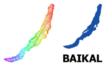 Wire frame and solid map of Baikal. Vector model is created from map of Baikal with intersected random lines, and has rainbow gradient. Abstract lines are combined into map of Baikal.のイラスト素材