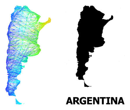 Net and solid map of Argentina. Vector structure is created from map of Argentina with intersected random lines, and has rainbow gradient. Abstract lines form map of Argentina.のイラスト素材