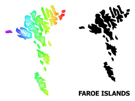 Wire frame and solid map of Faroe Islands. Vector model is created from map of Faroe Islands with intersected random lines, and has spectral gradient.のイラスト素材