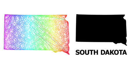 Wire frame and solid map of South Dakota State. Vector model is created from map of South Dakota State with intersected random lines, and has spectral gradient.のイラスト素材