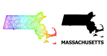 Wire frame and solid map of Massachusetts State. Vector model is created from map of Massachusetts State with intersected random lines, and has spectrum gradient.のイラスト素材