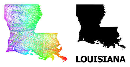 Net and solid map of Louisiana State. Vector model is created from map of Louisiana State with intersected random lines, and has rainbow gradient. Abstract lines form map of Louisiana State.のイラスト素材