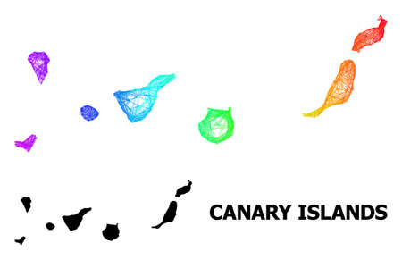 Net and solid map of Canary Islands. Vector model is created from map of Canary Islands with intersected random lines, and has spectral gradient.のイラスト素材