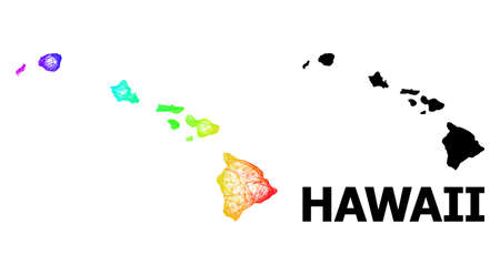 Wire frame and solid map of Hawaii State. Vector structure is created from map of Hawaii State with intersected random lines, and has rainbow gradient. Abstract lines form map of Hawaii State.のイラスト素材